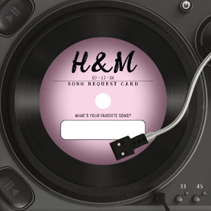 Begäran om Retro Rosa Vinyl Record Bröllop Sång Inbjudningar