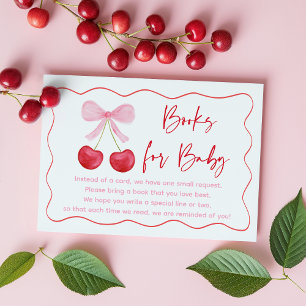 Begäran om rosa Bow Cherry Baby Shower Bok Tilläggskort