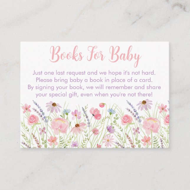 Begäran om rosa Pastel WildblomBaby Shower Bok Tilläggskort (Framsida)