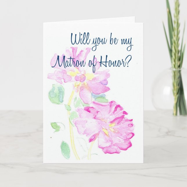 Begäran om rosa rosor till Matron of Honor Inbjudan (Framsida)