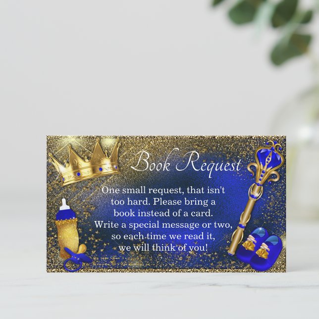 Begäran om Royal Blue Guld Prince Bok Tilläggskort (You can change the wording and add text to the back.)