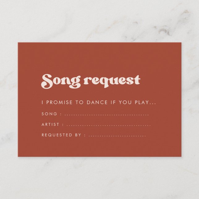 Begäran om snyggt retro terracotta bröllop Sång Tilläggskort (Framsida)