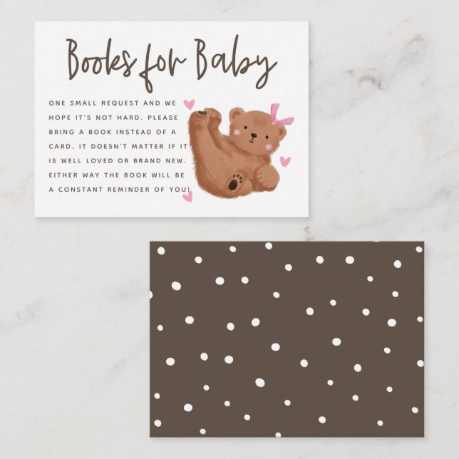 Begäran om Unge Bear Girl Baby Shower Bok Tilläggskort (Fram/baksida)
