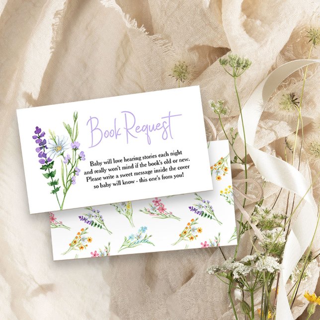 Begäran om Wildblomsknappen Bok Tilläggskort (Baby shower book request card from my Wildflower Meadow collection)