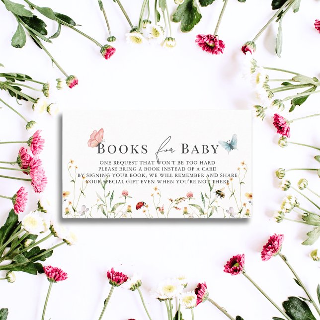 Begäran om Wildblomsterfjäril Bee Baby Shower Bok Tilläggskort (Skapare uppladdad)