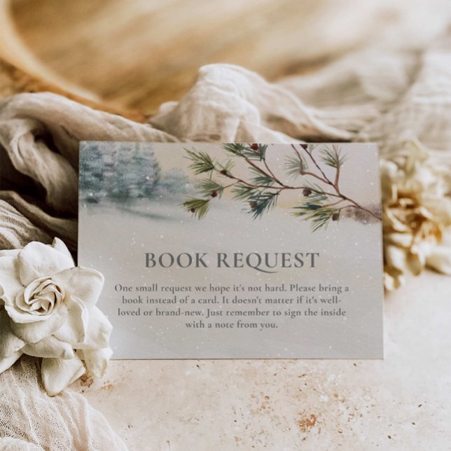 Begäran om Woodland Winter Baby Shower Bok Tilläggskort (Winter Forest Book Request Card)