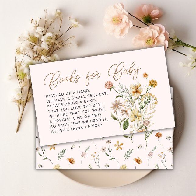 Begärandekort för babyskor för rosa Blommigt Bok Tilläggskort (Pink Floral Baby Shower Book Request Card)