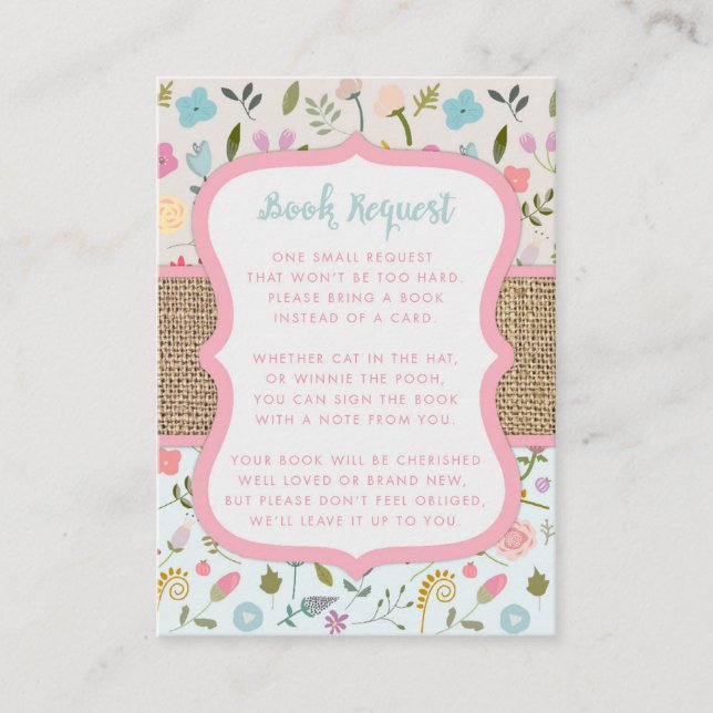 Begärandekort för Bok i Shabby chic Baby Shower Tilläggskort (Framsida)