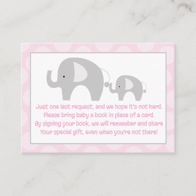 Begärandekort för rosa Grått Elephant-inneslutning Tilläggskort (Framsida)