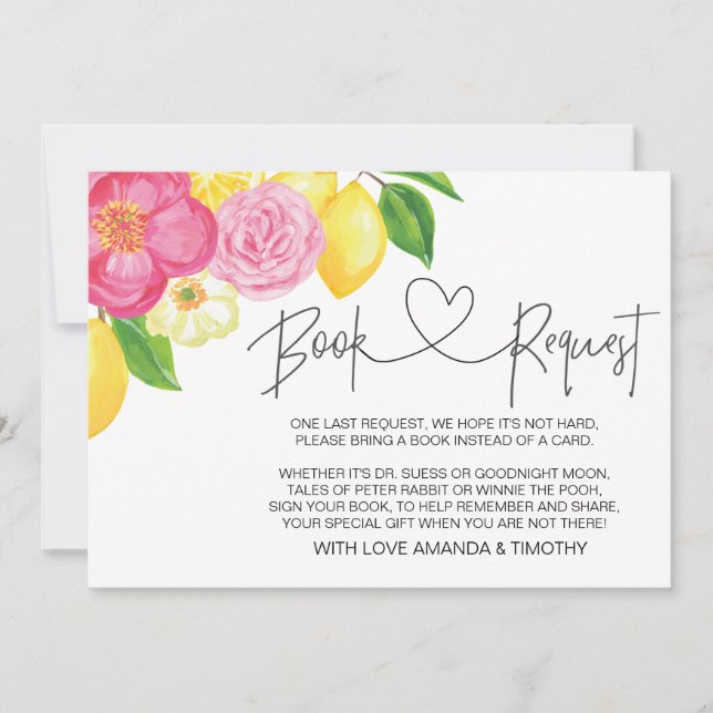 Begärandekort för rosa Lemon Blommigt Baby Shower  Inbjudningar (Framsida)