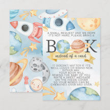 Begärandekort för rymden Bok för babyduschar