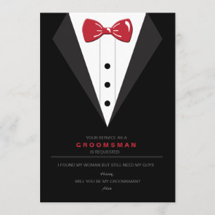 Begärandekort för Tuxedo och Red Bow Tie Groomsman Inbjudningar