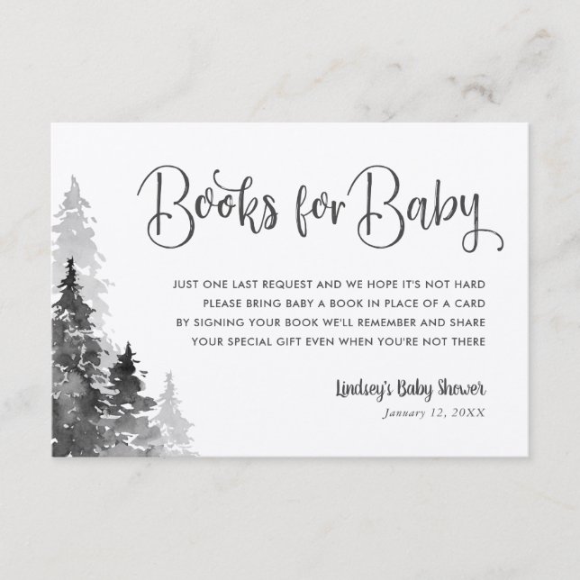 Begärandekort för Winter Forest Baby Shower Bok Tilläggskort (Framsida)