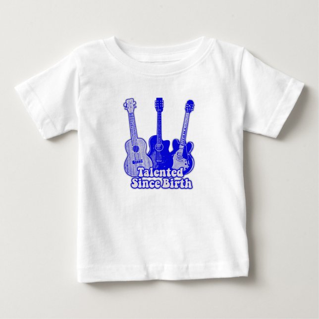 Begåvad från födseln. vintage blå gitarrer t shirt (Framsida)