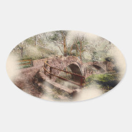 Beggars Bridge, Glaisdale - Watercolour Art Ovalt Klistermärke