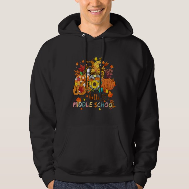 Beginning Of Autumn Teacher Sunflower Hello Middle Hoodie (Framsida)
