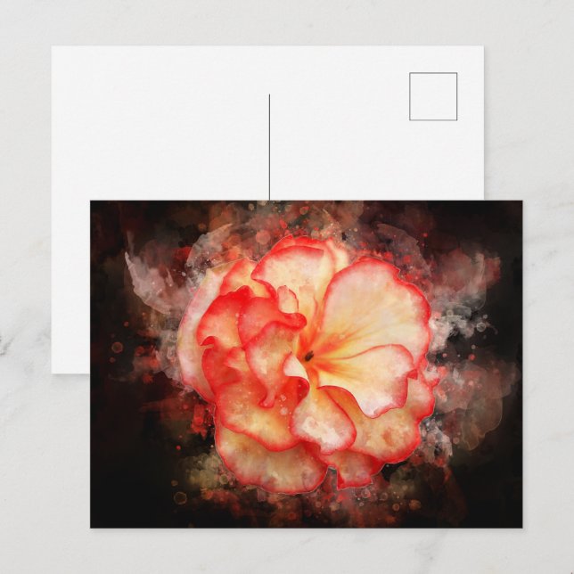 Begonia-blommans vattenfärg - bb3 vykort (Fram/baksida)