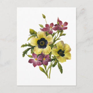 Begonia och Lila Periwinkles Redoute Bouquet Vykort