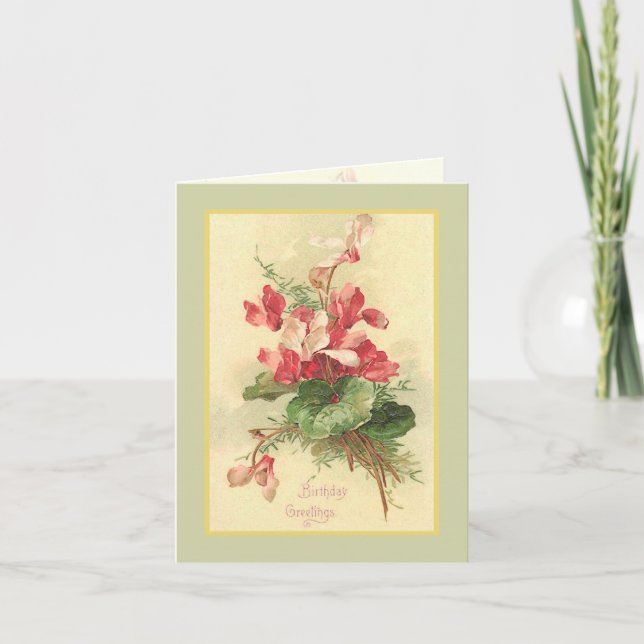 Begonia Vintage Birthday Greetings Kort (Framsida)