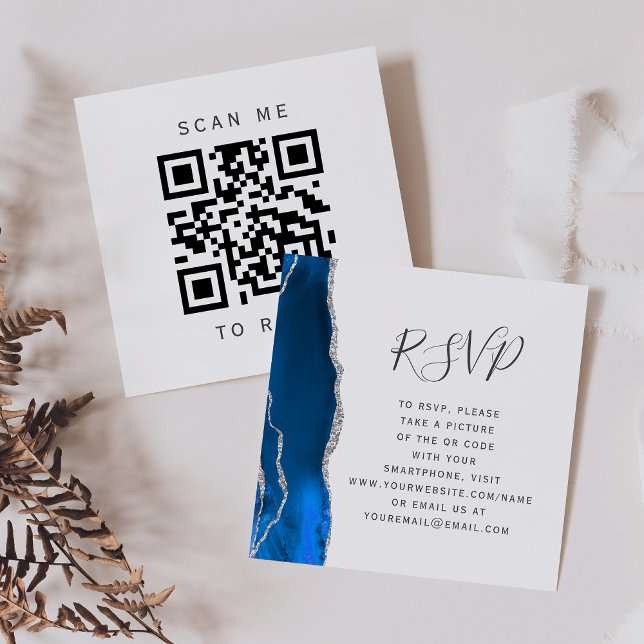 Begränsad Royal Blue Silver Bröllops QR-kod RSVP Tilläggskort (Skapare uppladdad)