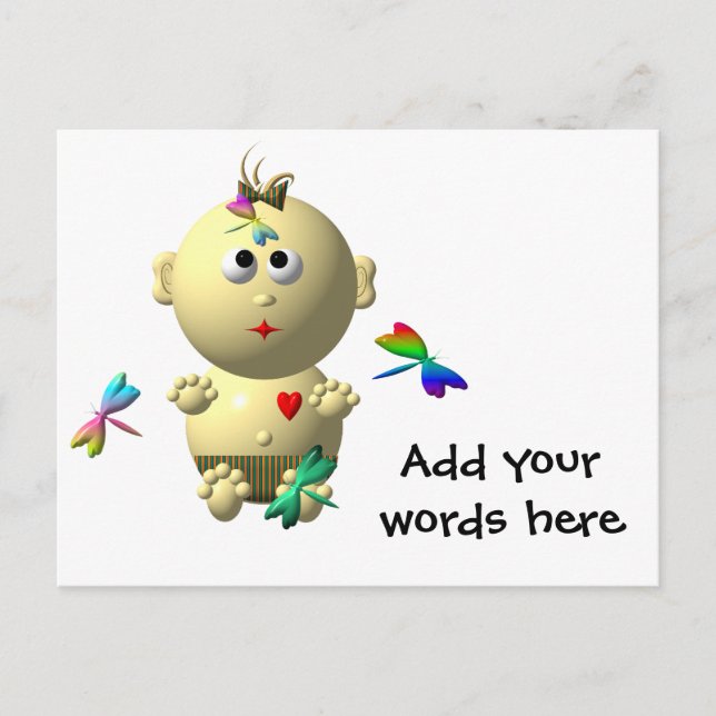 BEGRÄNSNING AV FLICKA MED 4 DRAGONFLIER VYKORT (Framsida)