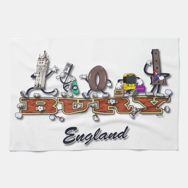 Begrava tecknade figurer kökshandduk (Horisontell)