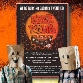 Begraver mina 20-års Halloween Beer Pong & Kostymf Inbjudningar