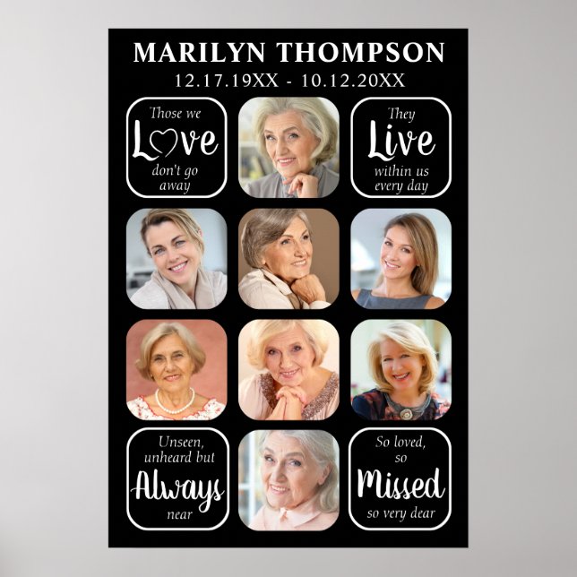 Begravning 8 Fotocollage Minnescitat Poster (Framsidan)