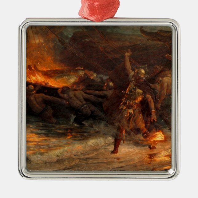 begravning av en viking (av Frank Dicksee) Julgransprydnad Metall (Framsidan)