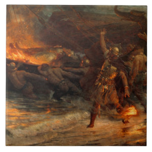 begravning av en viking (av Frank Dicksee) Kakelplatta