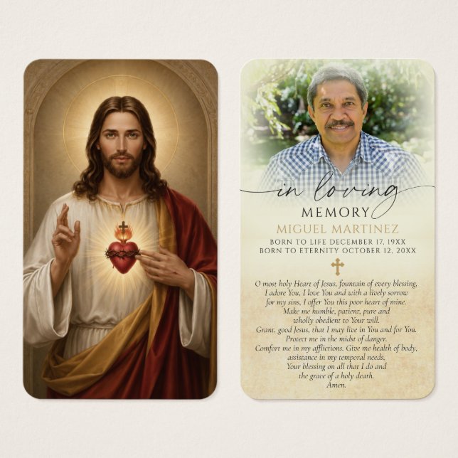 Begravning Heliga Hjärtat Jesus Bönkort Visitkort (Framsida & baksida)