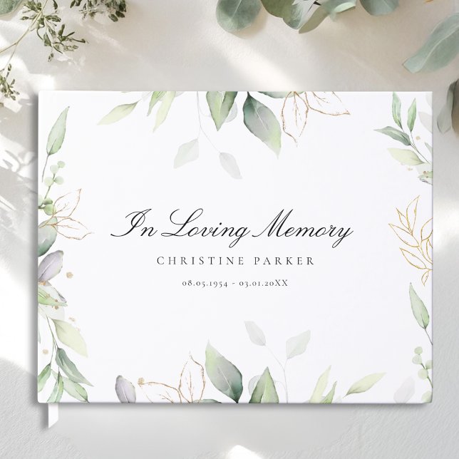 Begravning "I kärlekens minne" Gästböcker (Greenery "In Loving Memory" Photo Funeral Guest Book)