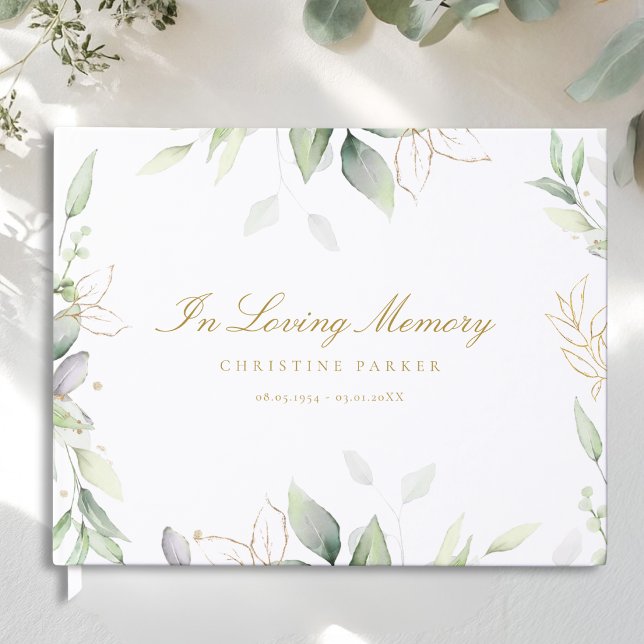 Begravning "I kärlekens minne" Gästböcker (Greenery "In Loving Memory" Photo Funeral Guest Book)