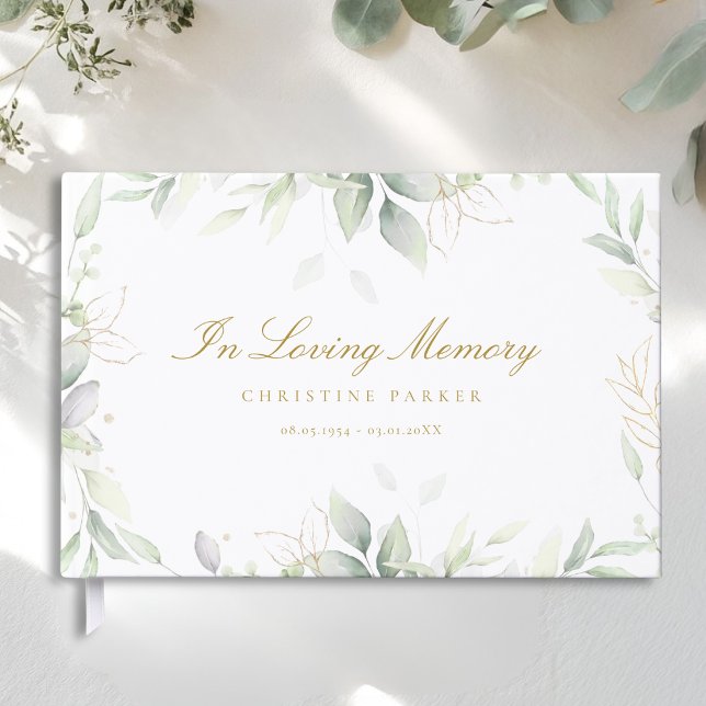 Begravning "I kärlekens minne" Gästböcker (Greenery "In Loving Memory" Funeral Guest Book)