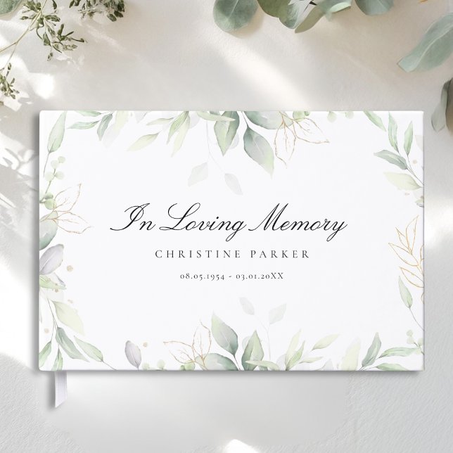Begravning "I kärlekens minne"  Gästböcker (Greenery "In Loving Memory" Funeral Guest Book)