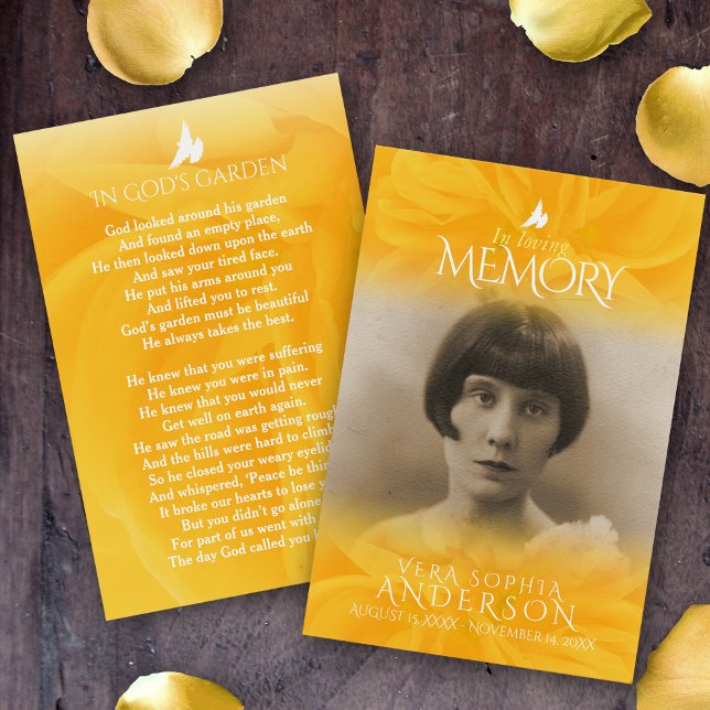 Begravning i ro-bönans dikt-gult visitkort (Skapare uppladdad)