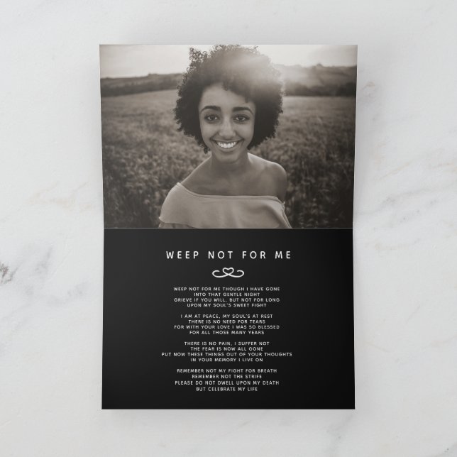 Begravning i våra hjärtan för alltid svart dikt kort (Inuti)