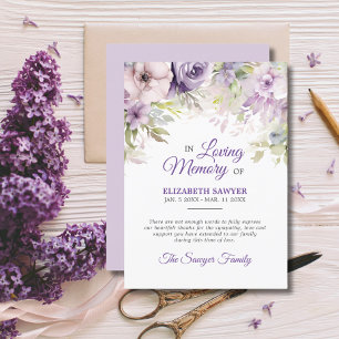 Begravning Lavendel Lila Violett Minne TACK Kort
