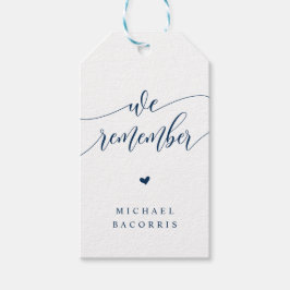 Begravning, ljus, modern kalligrafi, marinblå presentetikett