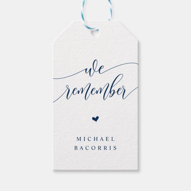 Begravning, ljus, modern kalligrafi, marinblå presentetikett (Framsidan)