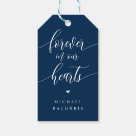 Begravning, ljus, modern kalligrafi, marinblått gi presentetikett