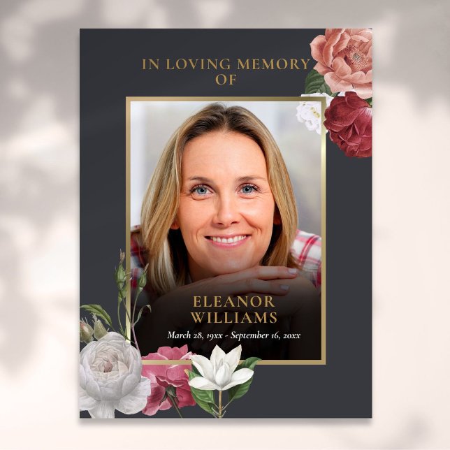 Begravning Minnes Blommig Foto Firande Av Livet Poster (Funeral Memorial Floral Photo Celebration Of Life Poster)