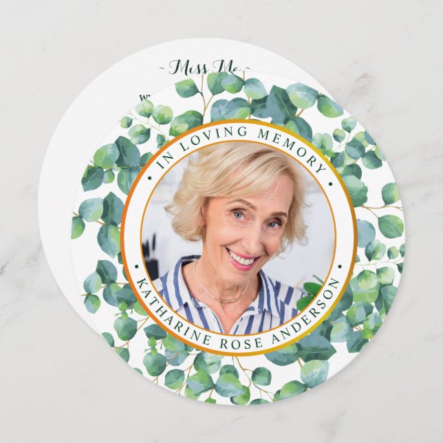 Begravning Minneskort Eukalyptus Guld Foto Julkort (Fram/baksida)