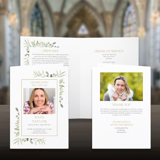 Begravning Minnesord Service Foto Grönska Program (Funeral Memorial Order Of Service Photo Greenery Program)