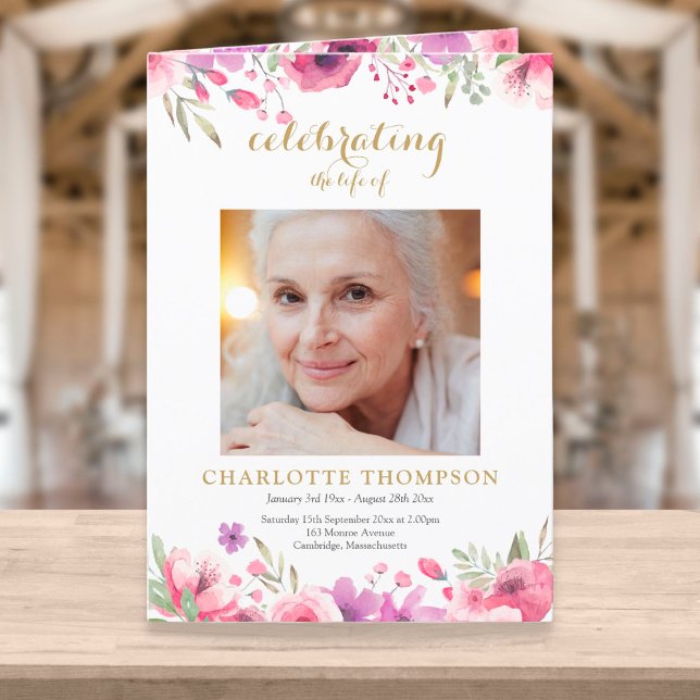 Begravning Minnesord Tjänst Blommig Foto Program (Skapare uppladdad)