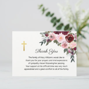 Begravning Religiöst Minne Burgunder Röd Blommig K Tack Kort