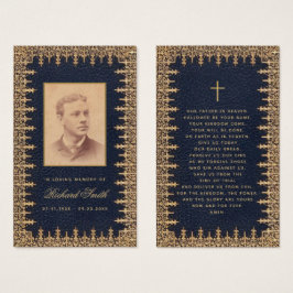 Begravning Vintage Guld Blå Minnes- Bönkort Visitkort