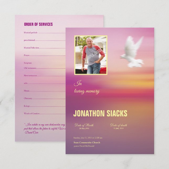 Begravnings- mallkort inbjudningar (Fram/baksida)