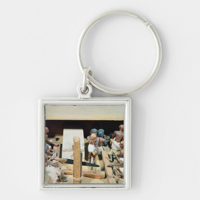 Begravnings- modellera av ett carpentryseminarium fyrkantig silverfärgad nyckelring (Framsidan)