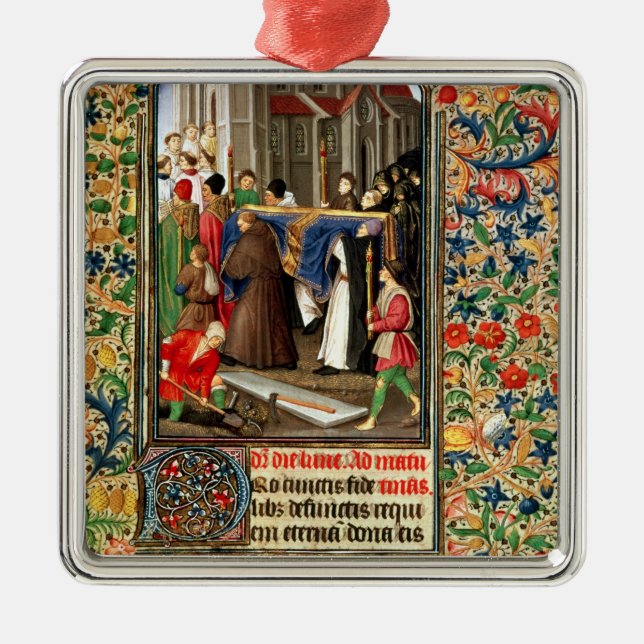 Begravnings- procession med grav-grävarear julgransprydnad metall (Framsidan)